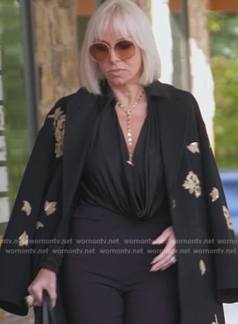 Margarette black embellished coat and top on The Real Housewives of New Jersey