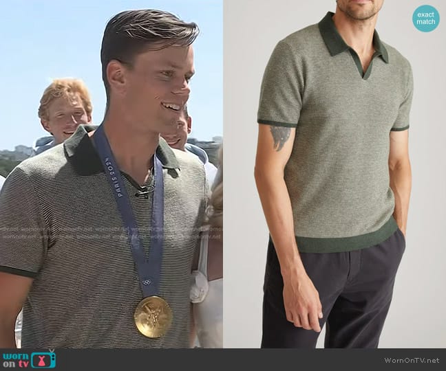 Marine Layer Liam Sweater Polo in Olive/Driftwood worn by Justin Best on Today