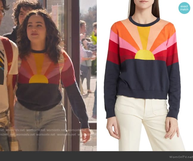 Marine Layer Icon Sweater worn by Samantha LaRusso (Mary Mouser) on Cobra Kai