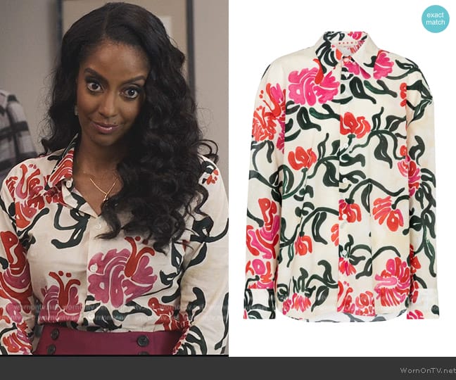 Marni Floral cotton shirt worn by Cruz (Azie Tesfai) on Bel-Air