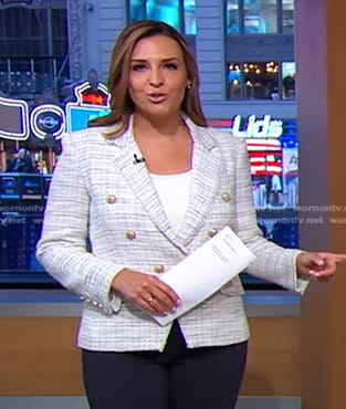 Mary's white double breasted tweed blazer on Good Morning America