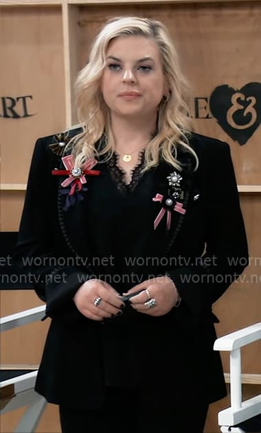 Maxie's black ribbon embellished blazer on General Hospital