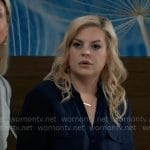 Maxie’s navy buttoned shirt with knotted hem on General Hospital