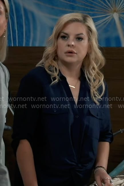 Maxie's navy buttoned shirt with knotted hem on General Hospital