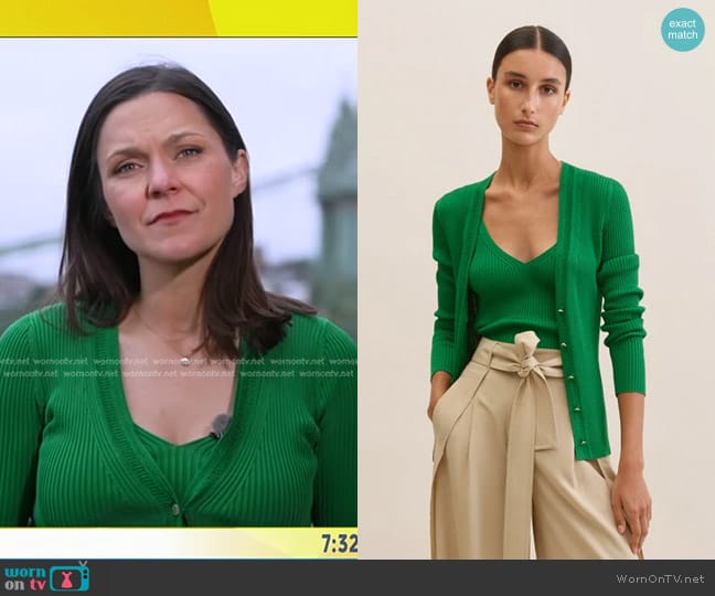 ME + EM Fashioned Rib Bralette and Cardigan worn by Maggie Rulli on Good Morning America