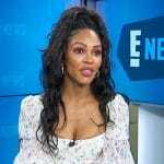 Meagan Good’s white floral print dress on E! News