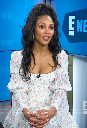 Meagan Good's white floral print dress on E! News