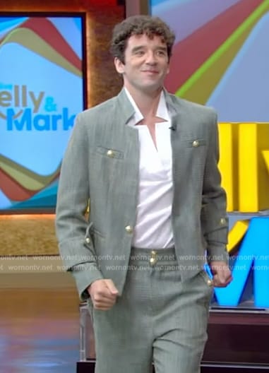 Michael Urie’s green tweed blazer and pants on Live with Kelly and Mark