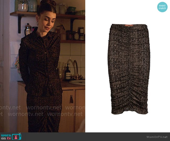 Missoni Zig zag tulle skirt with central gathering worn by Emily Cooper (Lily Collins) on Emily in Paris