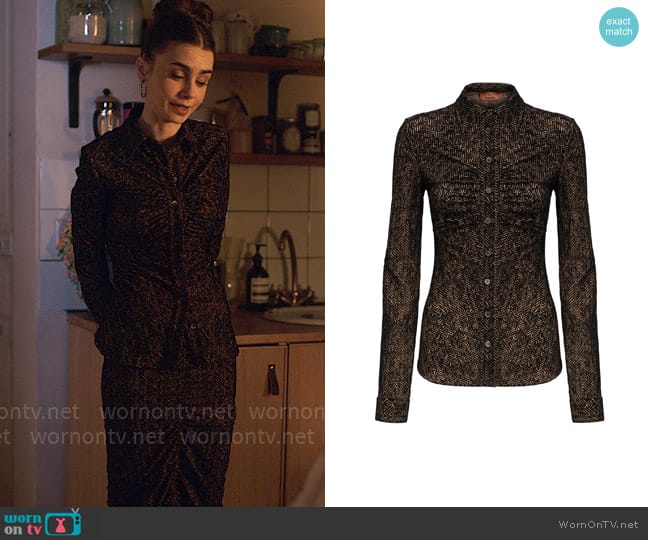 Missoni Zig zag tulle shirt with gathering worn by Emily Cooper (Lily Collins) on Emily in Paris