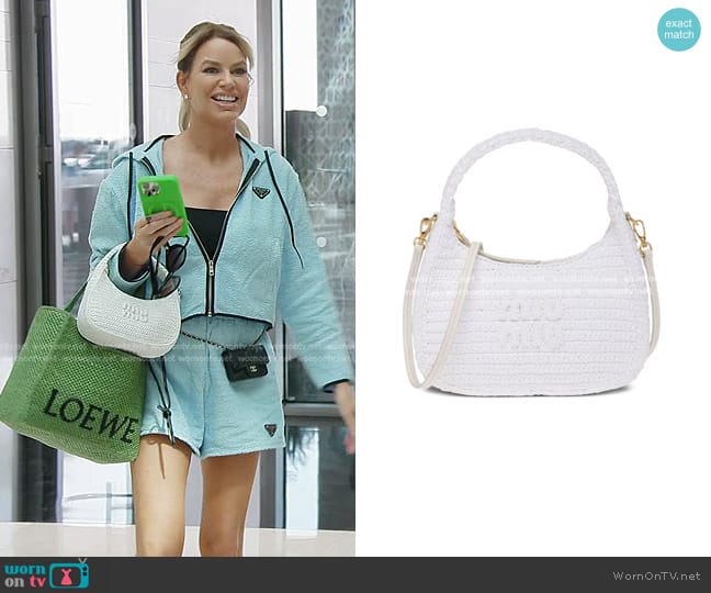 Miu Miu Wander Crochet Hobo Bag in White worn by Caroline Stanbury (Caroline Stanbury) on The Real Housewives of Dubai