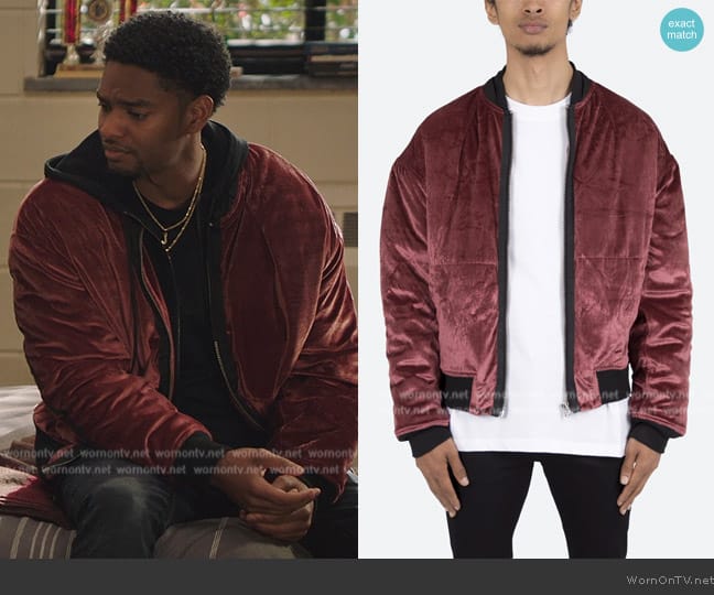 Mnml Velour Pilot Jacket worn by JR (Sylvester Powell) on All American Homecoming