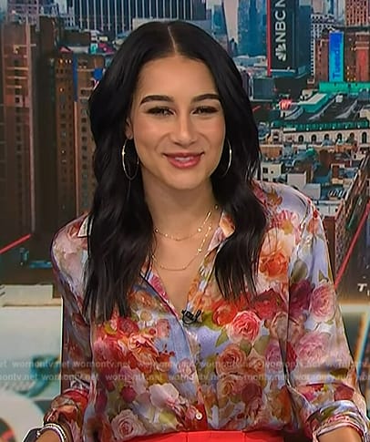 Morgan’s floral print blouse and red pants on NBC News Daily