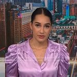 Morgan’s lilac puff sleeve satin top on NBC News Daily