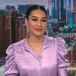 Morgan’s lilac puff sleeve satin top on NBC News Daily