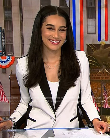 Morgan's white contrast blazer by NBC News Daily