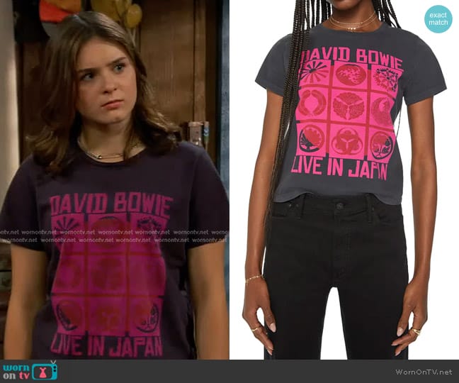 Winnie’s grey David Bowie print tee on Bunkd