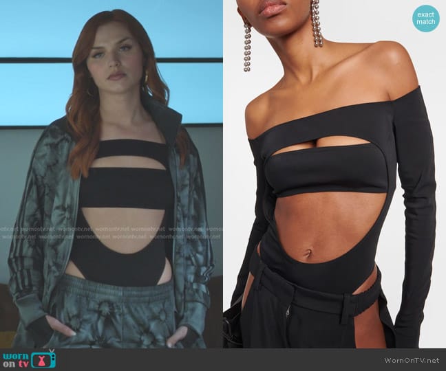 Mugler Circle Off-shoulder Cutout Bodysuit worn by Chloe (Mirela Balic) on Elite