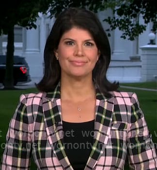 Natalie Brand's pink plaid blazer on CBS Mornings