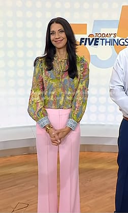 Natalie's printed blouse and pink wide-leg pants on Today