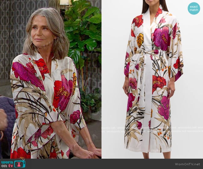 Natori Anais Floral-Print Charmeuse Robe worn by Fiona (Serena Scott Thomas) on Days of our Lives