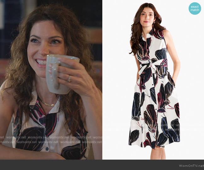 Nic + Zoe Stamped Flowers Shirt Dress worn by Amanda (Anthony LaRusso) on Cobra Kai