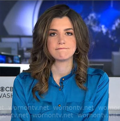 Nicole Sganga's blue satin shirt on CBS Mornings