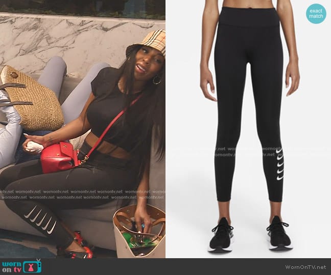 Nike Swoosh Run Mid-rise 7/8 Running Leggings in Black worn by Caroline Brooks (Caroline Brooks) on The Real Housewives of Dubai