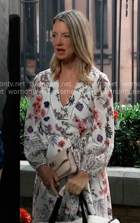 Nina's white floral long sleeve dress on General Hospital