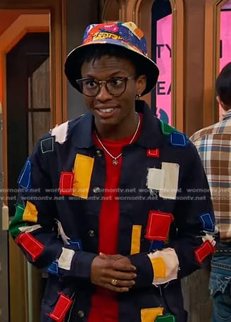 Noah's navy patchwork jacket on Bunkd