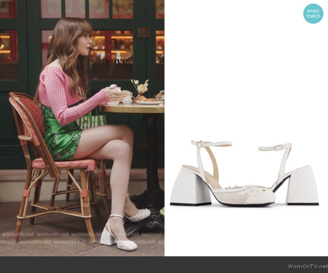 Nodaleto Bulla Camille 90mm embellished pumps worn by Emily Cooper (Lily Collins) on Emily in Paris