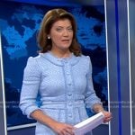 Norah’s blue button front tweed dress on CBS Evening News