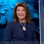 Norah’s navy peak lapel blazer on CBS Evening News