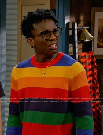 Norah's rainbow stripe sweater on Bunkd