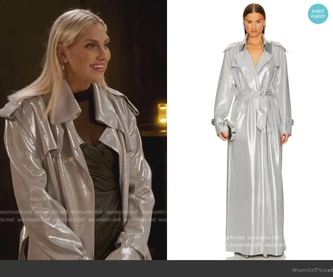 Norma Kamali Double Breasted Trench To Floor worn by Gina Kirschenheiter on The Real Housewives of Orange County