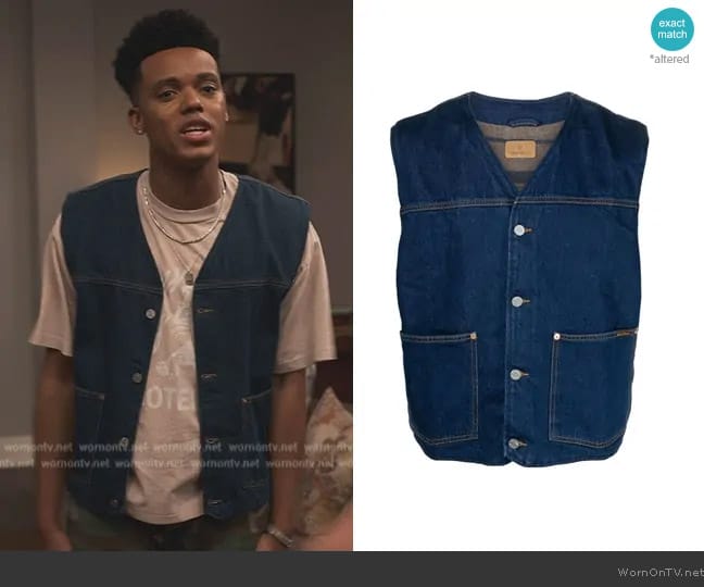 Nudie Jeans Harry denim vest worn by Will Smith (Jabari Banks) on Bel-Air