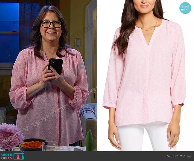 NYDJ Three Quarter Sleeve Printed Blouse in Wild Heart worn by Connie (Julie Dove) on Days of our Lives