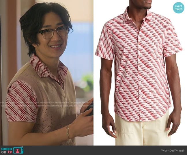 Open Edit French Wave Short Sleeve Button-Up Shirt worn by Daniel Kim (Tim Jo) on Reasonable Doubt