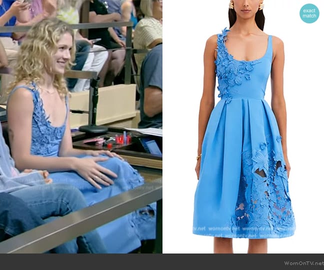 Oscar de la Renta Floral Applique Fit and Flare Dress worn by Isabela Ferrer on Live with Kelly and Mark