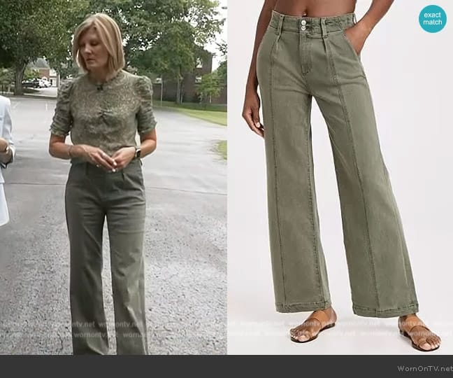 Paige Brooklyn Wide Leg Pants in Vintage Ivy Green worn by Kate Snow on Today