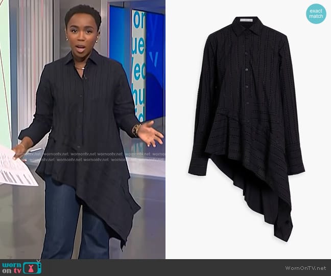 Palmer Harding Divide Asymmetric Fil Coupé Cotton Shirt worn by Zinhle Essamuah on NBC News Daily