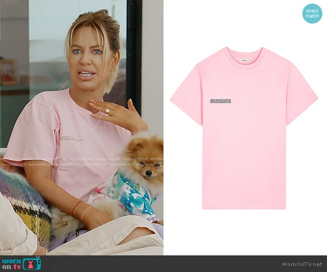 Pangaia 365 Midweight T-Shirt in magnolia pink worn by Caroline Stanbury (Caroline Stanbury) on The Real Housewives of Dubai