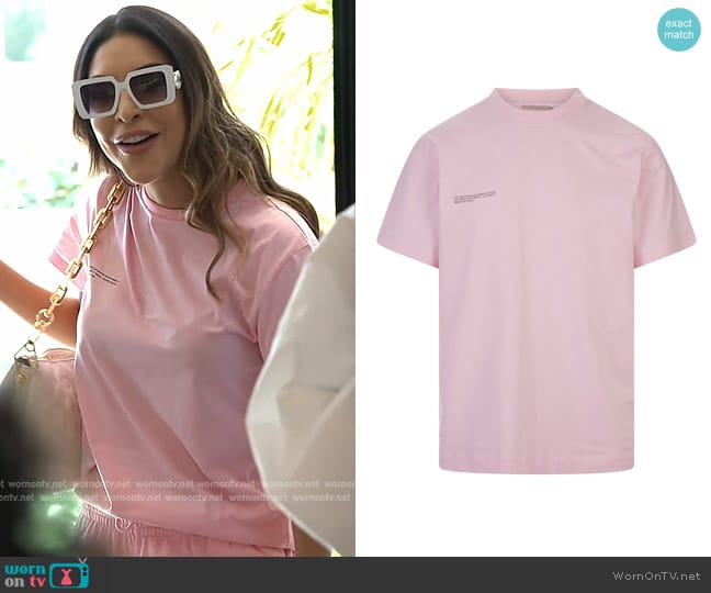 Pangaia PPRMINT Organic Cotton Core T-Shirt in Magnolia Pink worn by Taleen Marie (Taleen Marie) on The Real Housewives of Dubai