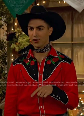 Parker's red colorblock western shirt on Bunkd