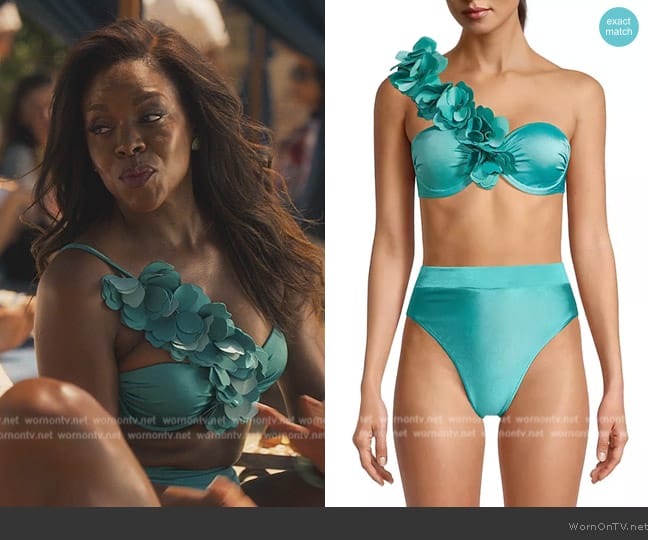 PatBO Flower Appliqué One-Shoulder Bikini Top worn by Annie (Nadine Ellis) on Bel-Air