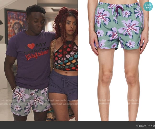 Paul Smith Green Palmera Swim Shorts worn by Will Smith (Jabari Banks) on Bel-Air