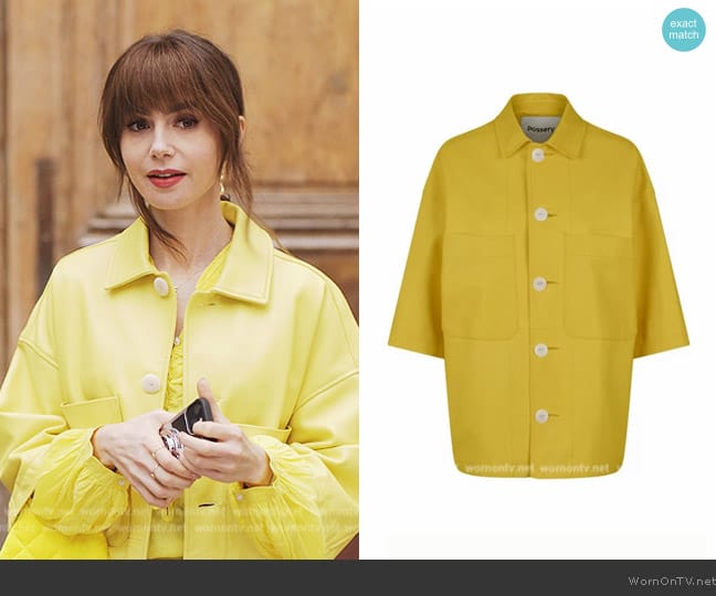 Possery Paris Sabadell Waxy  Leather Shirt worn by Emily Cooper (Lily Collins) on Emily in Paris