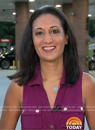 Priya Sridhar's purple sleeveless dress on Today