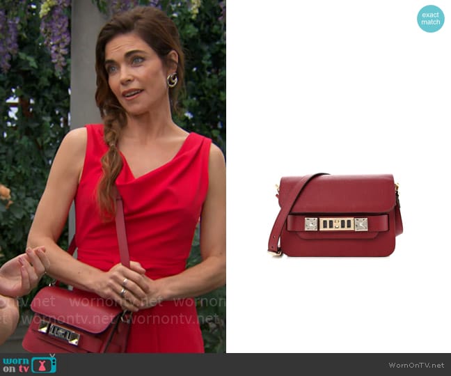 Proenza Schouler Linosa Mini PS11 Classic Shoulder Bag Flame Red worn by Victoria Newman (Amelia Heinle) on The Young and the Restless