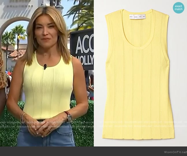 Proenza Schouler Perry ribbed pointelle-knit tank worn by Kit Hoover on Access Hollywood